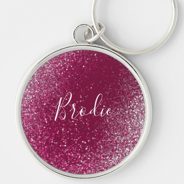 Burgundy and Silver Glitter Keychain (Front)
