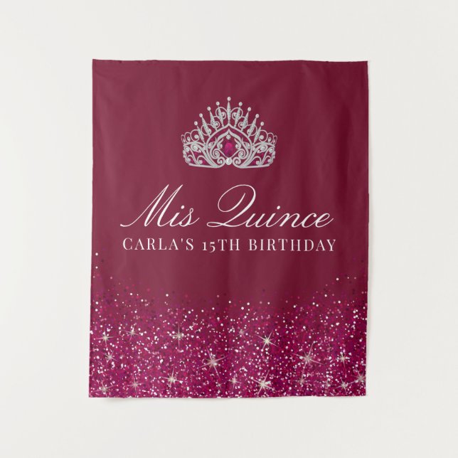Burgundy and Silver Glitter | Quinceanera Backdrop (Front)