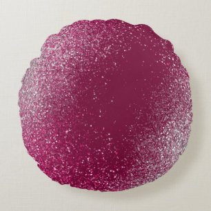 Burgundy and Silver Glitter Round Pillow