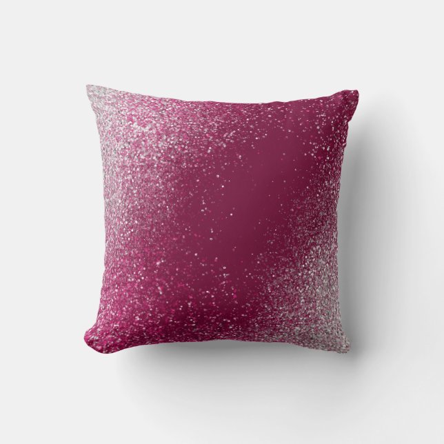 Burgundy and Silver Glitter Throw Pillow (Front)
