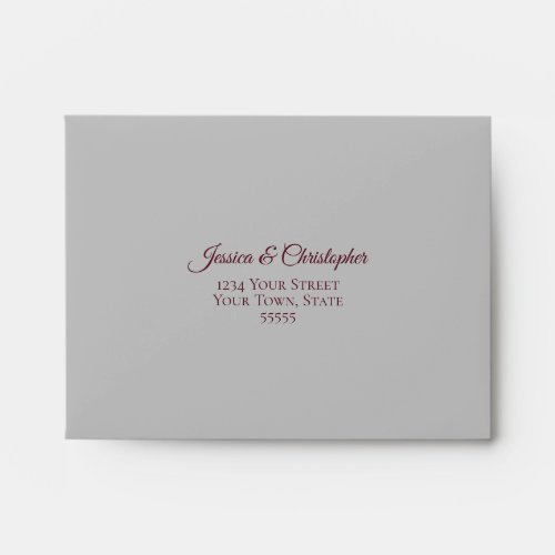 Burgundy and Silver Lace Inside Gray Wedding RSVP Envelope