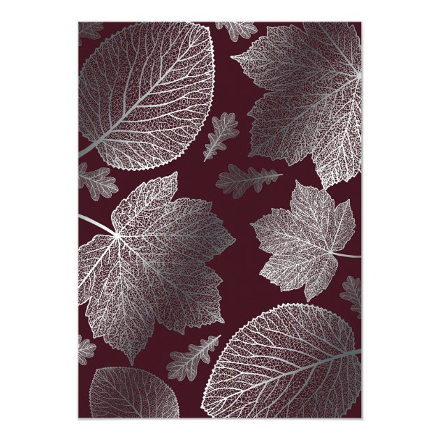 Burgundy And Silver Leaves Vintage Fall Wedding Invitation
