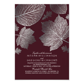 Burgundy and Silver Leaves Vintage Fall Wedding Card
