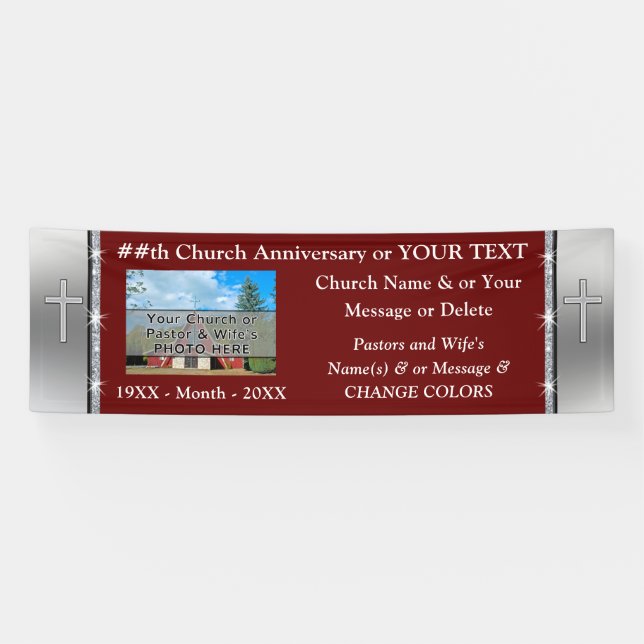 Burgundy and Silver Personalized Church Banners (Horizontal)