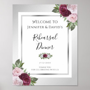 Burgundy and Silver Rehearsal Dinner Welcome Sign