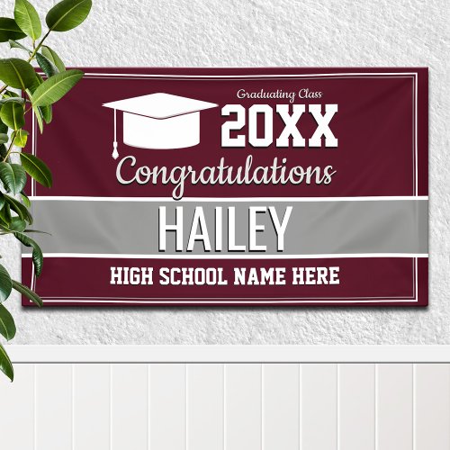 Burgundy and Silver School Colors Graduation Banner