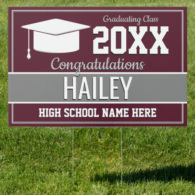 Burgundy and Silver School Colors Graduation Sign | Zazzle