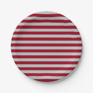Burgundy and Silver Stripes Paper Plates