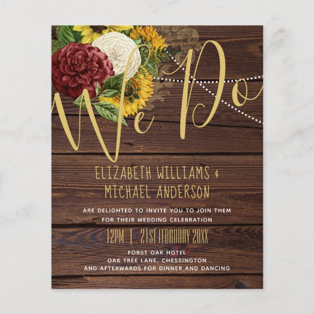 Burgundy and Sunflowers Themed Wedding Budget (Front)
