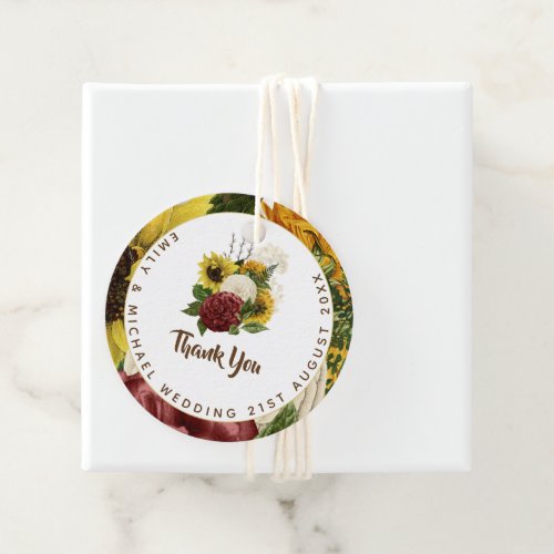 Burgundy and Sunflowers Themed Wedding Budget Favor Tags