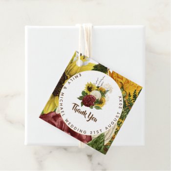 Burgundy and Sunflowers Themed Wedding Budget Favor Tags