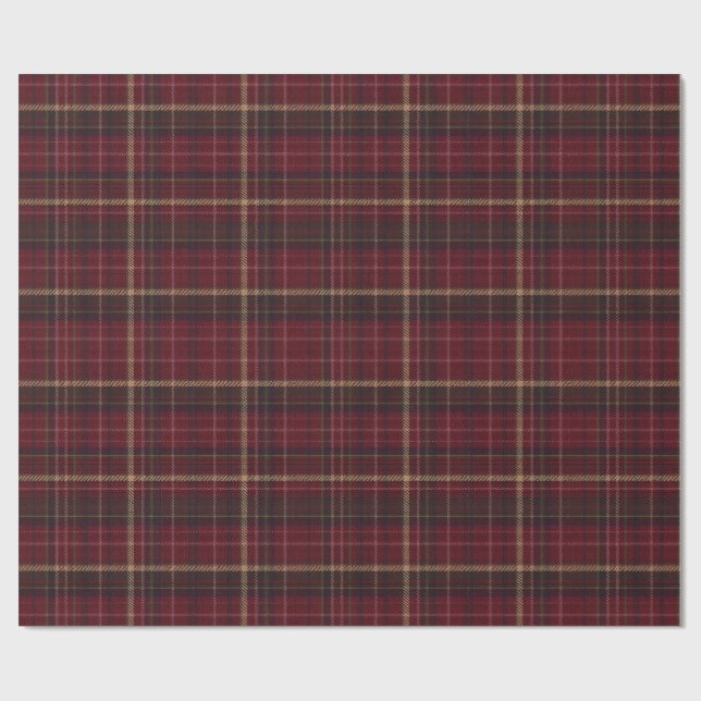 Burgundy and Tan Plaid Tartan Wrapping Paper  (Flat)