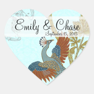 Burgundy and Teal Peacock Wedding Sticker