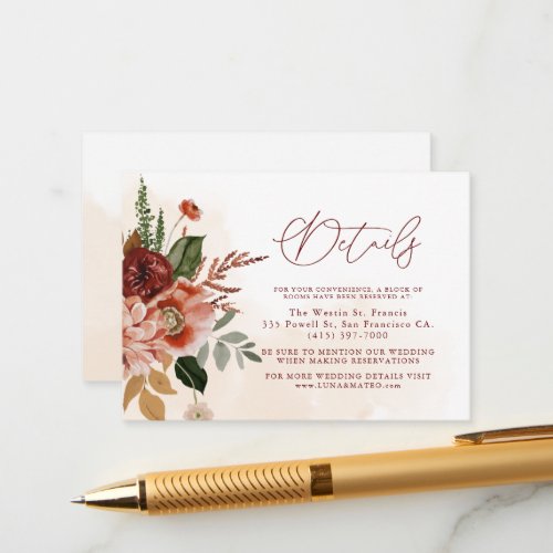 Burgundy and Terracotta Wedding Details Enclosure Card