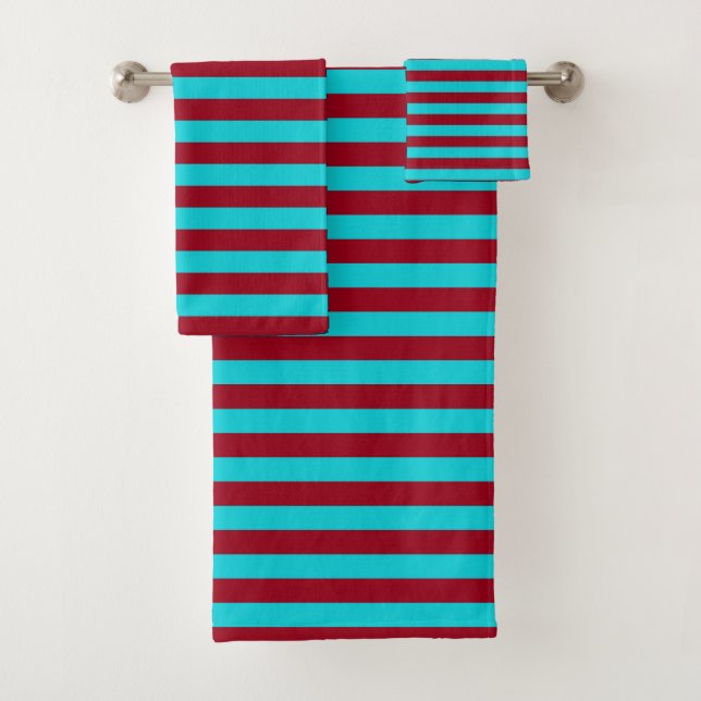 Burgundy and Turquoise Stripes Bath Towel Set (Insitu)