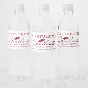 Burgundy And White 2025 Graduate Graduation Party Water Bottle Label