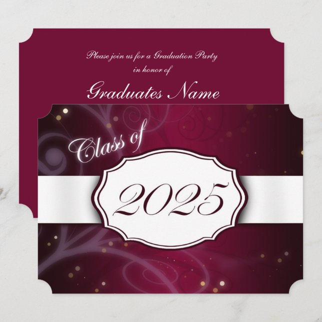 Burgundy and White 2025 Graduation Party Invitation (Front/Back)