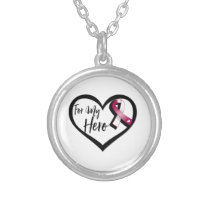 Burgundy and White Awareness Ribbon For My Hero Silver Plated Necklace