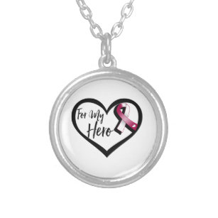 Burgundy and White Awareness Ribbon For My Hero Silver Plated Necklace