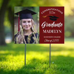 Burgundy and White Boston College Photo Grad Yard Sign