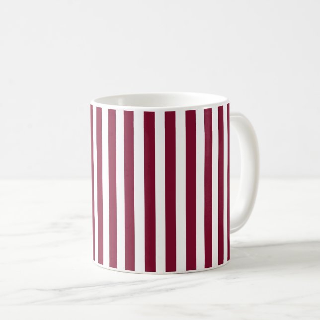 Burgundy and white candy stripes coffee mug (Front Right)