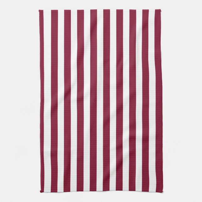 Burgundy and white candy stripes kitchen towel (Vertical)
