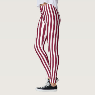 Burgundy and white candy stripes leggings