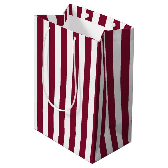 Burgundy and white candy stripes medium gift bag (Back Angled)