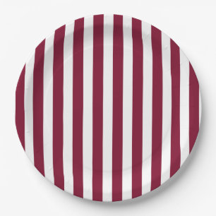 Burgundy and white candy stripes paper plates