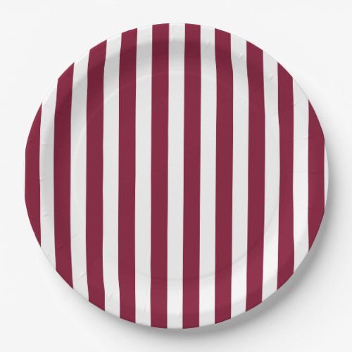 Burgundy and white candy stripes paper plates