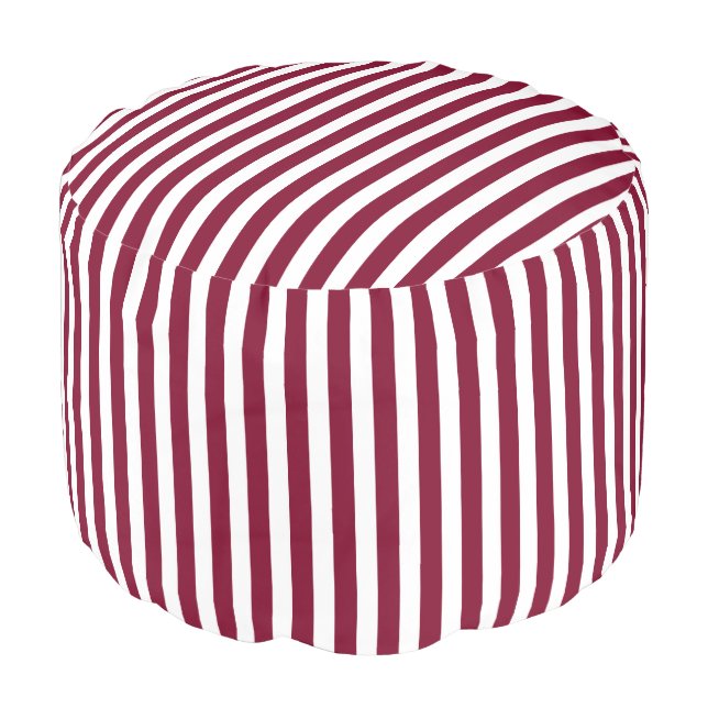 Burgundy and white candy stripes pouf (Angled Front)