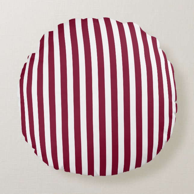 Burgundy and white candy stripes round pillow (Front)