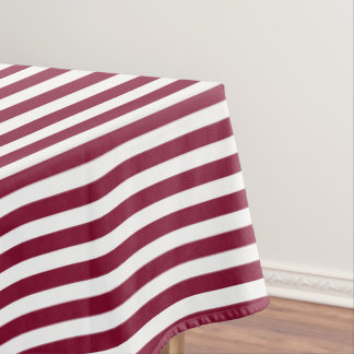 Burgundy and white candy stripes tablecloth