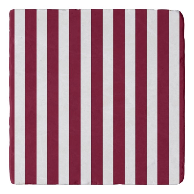 Burgundy and white candy stripes trivet (Front)