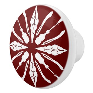 Burgundy and White  Ceramic Knob