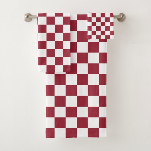 Burgundy and White Checkered Pattern Bath Towel Set