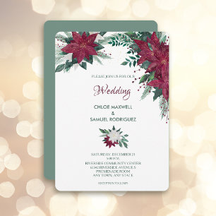 Burgundy and White Christmas Poinsettia Wedding Invitation