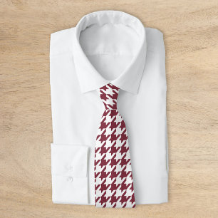 Burgundy and White Classic Houndstooth Neck Tie