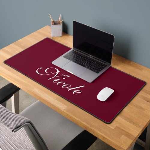 Burgundy and White Customized Name Desk Mat