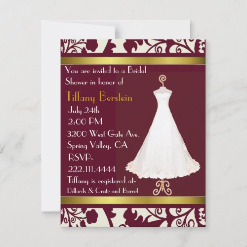 Burgundy and White Damask Bridal Shower Invitation