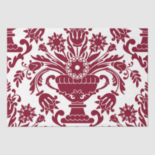 Burgundy and White Damask Floral Elegant Decoupage Tissue Paper