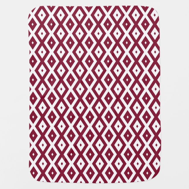 Burgundy and white diamond pattern baby blanket (Front)