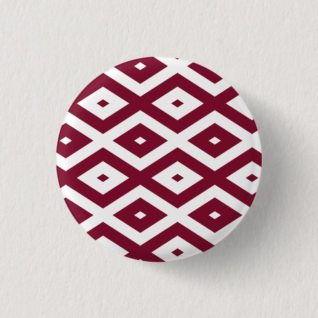 Burgundy and white diamond pattern button (Front)