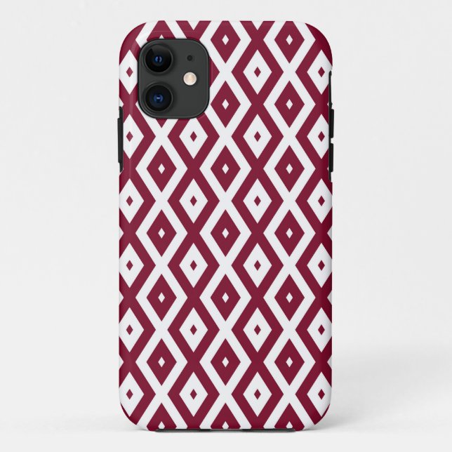 Burgundy and white diamond pattern Case-Mate iPhone case (Back)