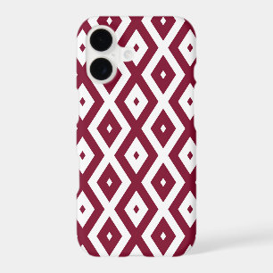 Burgundy and white diamond pattern iPhone 17 case
