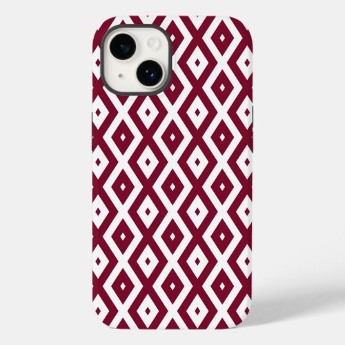 Burgundy and white diamond pattern Case_Mate iPhone 14 case