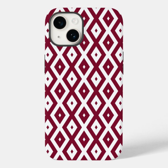 Burgundy and white diamond pattern Case-Mate iPhone case (Back)
