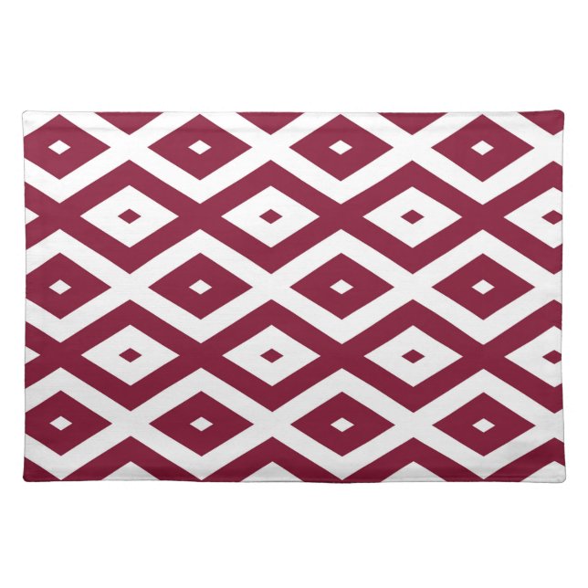 Burgundy and white diamond pattern cloth placemat (Front)
