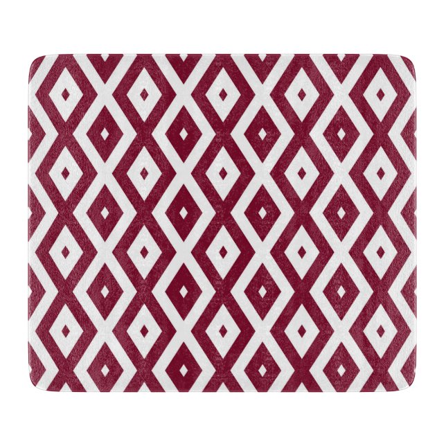 Burgundy and white diamond pattern cutting board (Front)