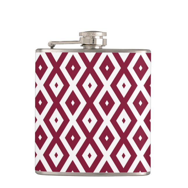 Burgundy and white diamond pattern flask (Front)